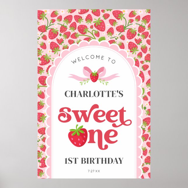 Poster Primeiro aniversario de Morango Doce 24x36 Bem-vin (Frente)