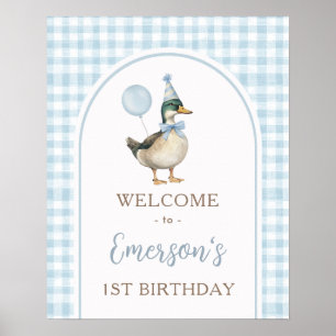 Poster Primeiro aniversario de Pato Sortudo Pastel Azul
