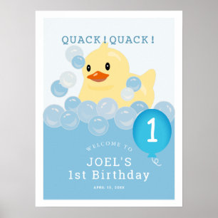 Poster Primeiro aniversario de Rubber Ducky Blue Boy bem 