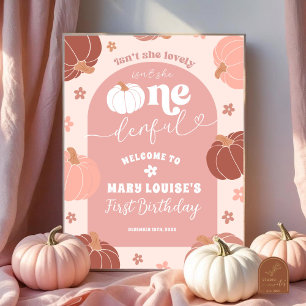 Poster Primeiro Aniversário do Pastel Pink Retro Pumpkin