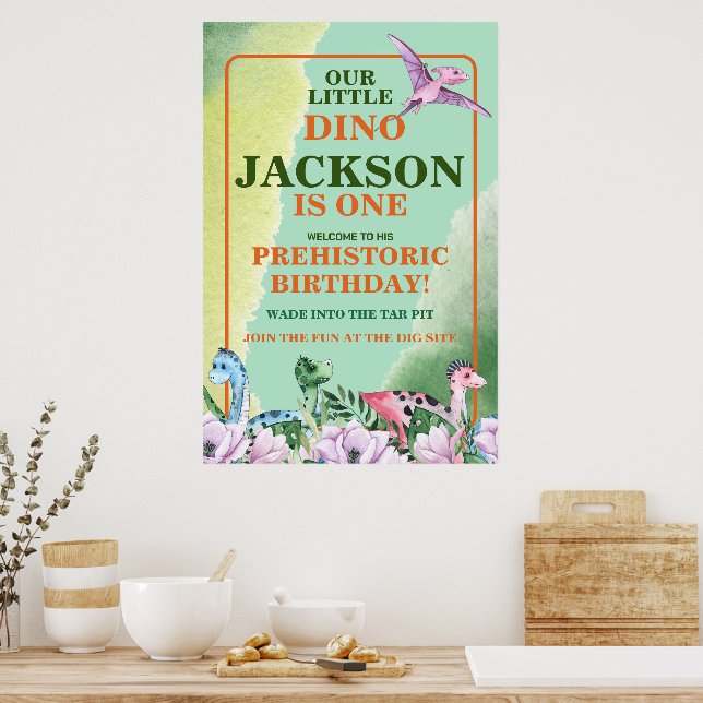 Poster Primeiro aniversario do Tema do Dinossauro (Cozinha)