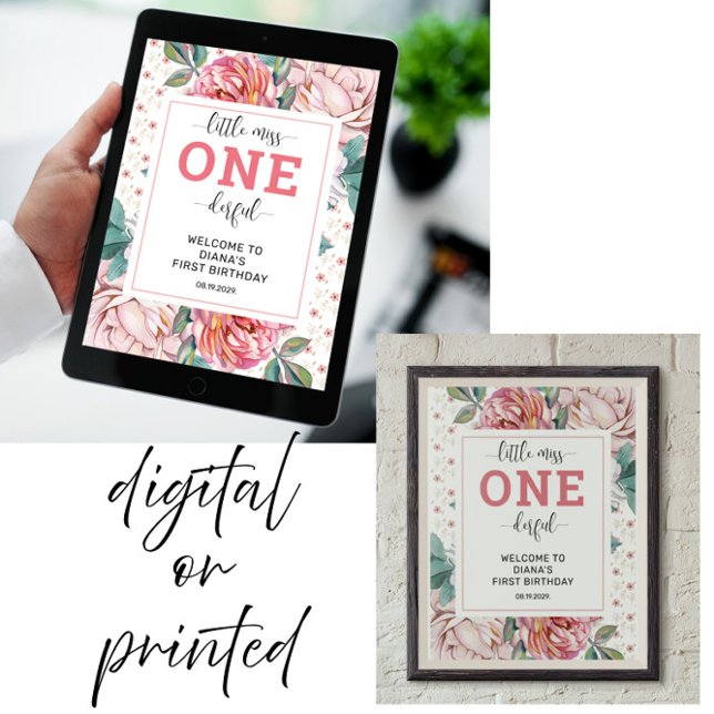 Poster Primeiro aniversario Floral Rosa Bem-vindo (Criador carregado)