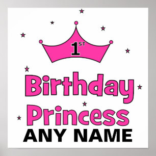 Pôster primeiro aniversario Princesa! Com coroa rosa
