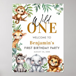 Poster Primeiro aniversario Selvagem de Animais Safari Bo