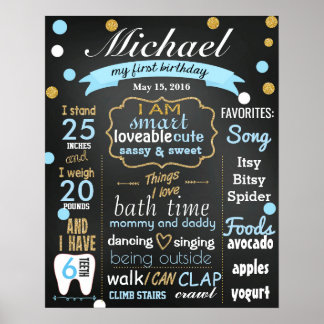 Pôster Primeiro Aniversário Sinal de Chalkboard confetti