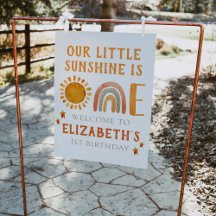 primeiro aniversario Watercolor Rainbow e Sun Welc