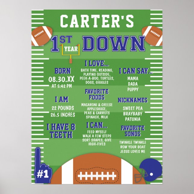 Poster Primeiro Ano De Absorção De Espuma Azul De Futebol (Frente)