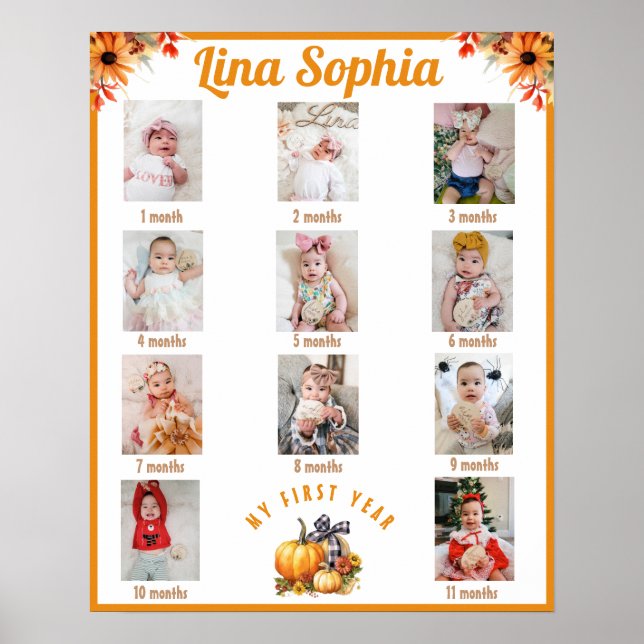 Poster Primeiro Ano Mensal Fotos Aniversário (Frente)