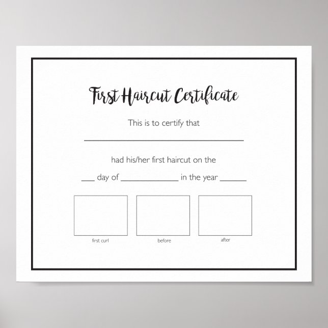 Poster Primeiro Certificado de Corte de Cabeça Bebê (Frente)