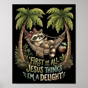 Poster Primeiro De Jesus Acha Um Design De Guaxinim Encan
