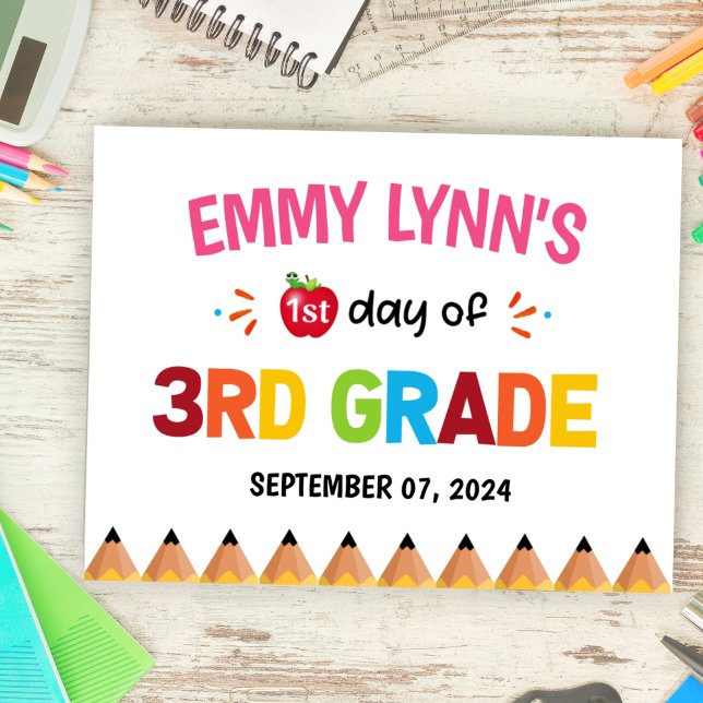 Poster Primeiro Dia da Escola 3º Grau (First Day Of School 3rd Grade Poster-Girl)