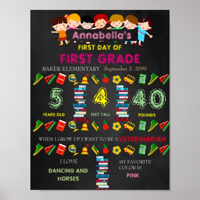 Pôster Primeiro Dia de ONDA de Sinal de PRIMEIRA GRADE,Pr (Frente)