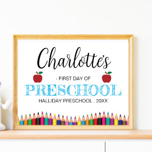 Poster Primeiro dia de pré-escola minimalista de volta à