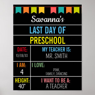 Poster Primeiro Dia de Quadro Escolar para Menina