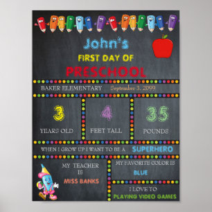 Poster Primeiro dia de sinal de pré-escolar, primeiro nív