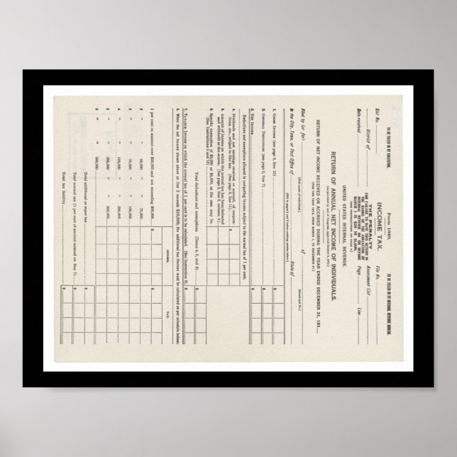 Poster Primeiro Formulário de Imposto de Renda dos Estado (Frente)