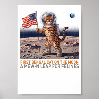 Poster Primeiro Gato Bengal na Lua - Felino Espacial Retr