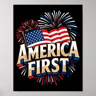 Poster Primeiro Nos EUA Bandeira Foguetes Patriótico