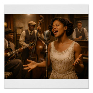 Pôster Primeiro Registro de Gravação de Cantora de Blues