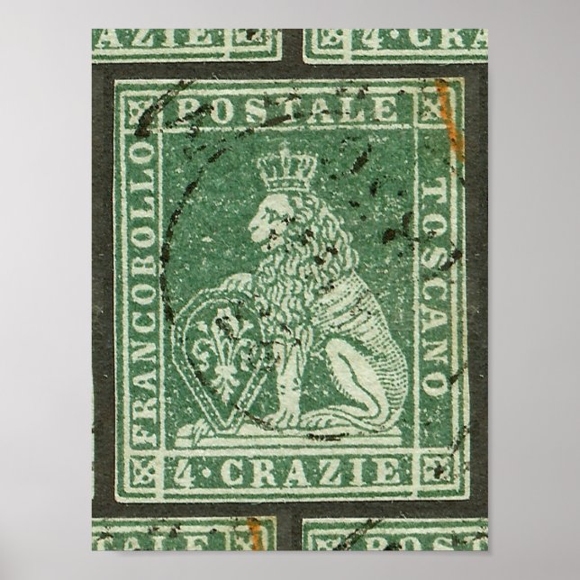 Poster Primeiro selo postal - Toscana (1851) (Frente)