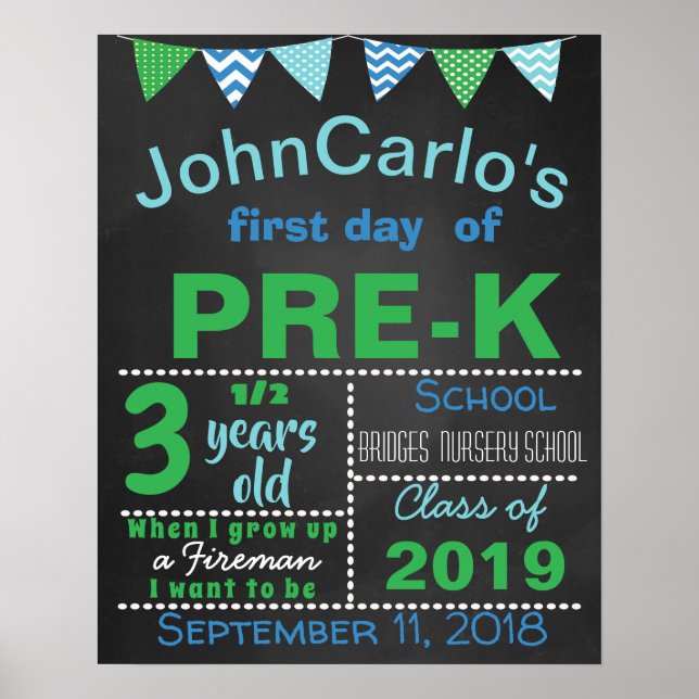 Poster Primeiro último dia de cartaz pré-escolar (Frente)