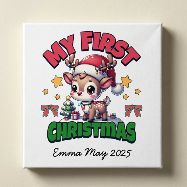 Poster Primeiro Veado de Natal Marrom Personalizado (Criador carregado)