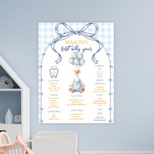 Poster Primeiros Marcos de Aniversário Azul Xadrez Ganso
