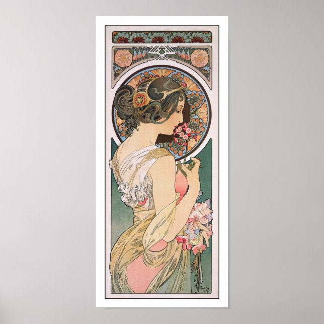 Pôster Primrose por Alphonse Mucha - Vintage Art Nouveau (Frente)