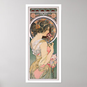 Poster Prímula por Alphonse Mucha - arte floral do
