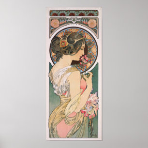 Poster Prímula - por Alphonse Mucha - arte Nouveau do