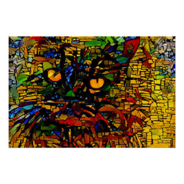 Pôster Prin de arte colorida de gatos do mosaico