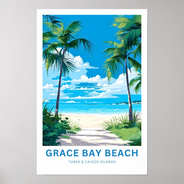 Poster Prin Viagem das Ilhas Grace Bay Turks & Caicos (Frente)