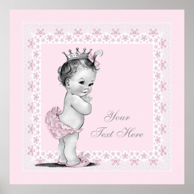 Pôster Princesa Adorável Rosa Vintage Bebê Menina (Frente)