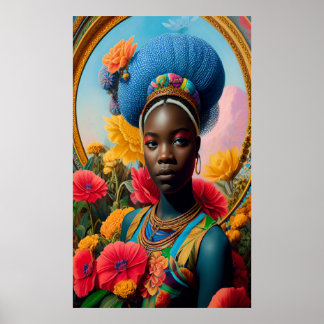 Poster Princesa africana no jardim das flores