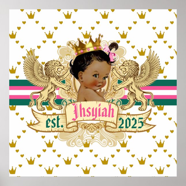 Poster Princesa Africana Real Rosa e Verde Elegante (Frente)