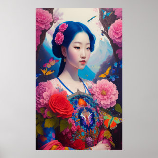 Poster Princesa asiática com cabelo azul