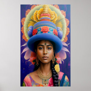 Poster Princesa asiática com chapéu azul grande