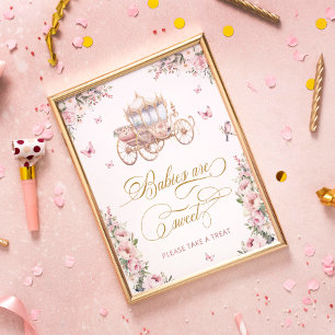 Poster Princesa Carruagem Blush Bebês Floral são Doces