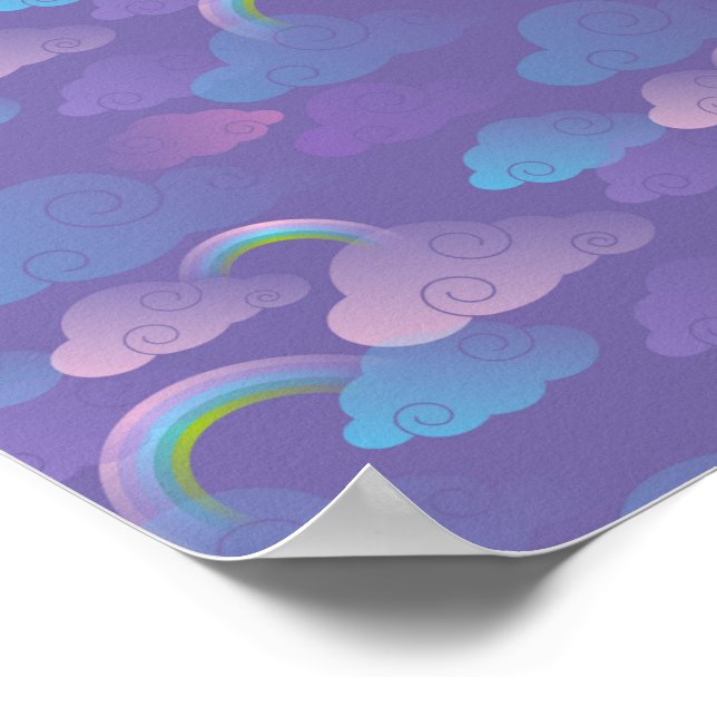 Poster Princesa Céu Nublado Roxo Azul Nuvens Unicórnio (Borda)