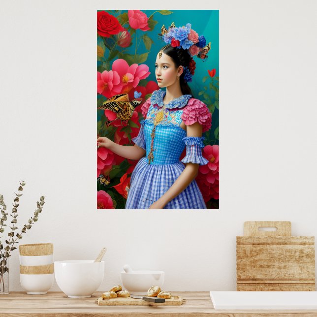 Poster Princesa com vestido de xadrez azul (Cozinha)