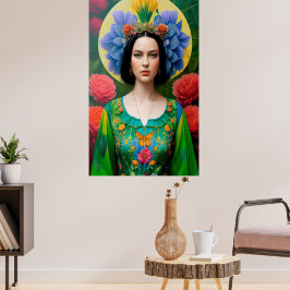 Poster Princesa com vestido floral verde