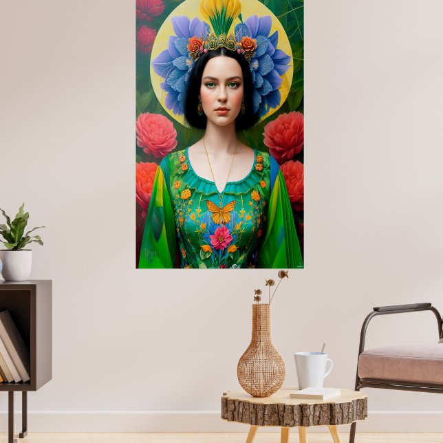 Poster Princesa com vestido floral verde (Sala de Estar 3)