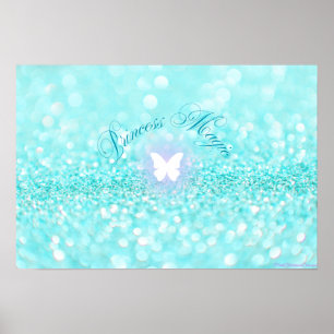 Poster Princesa da Borboleta Glitter Azul-Claro