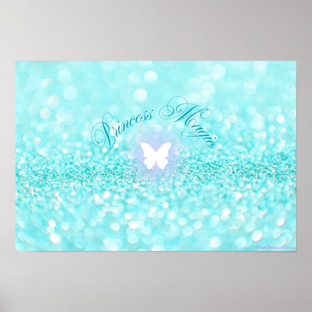 Poster Princesa da Borboleta Glitter Azul-Claro (Frente)