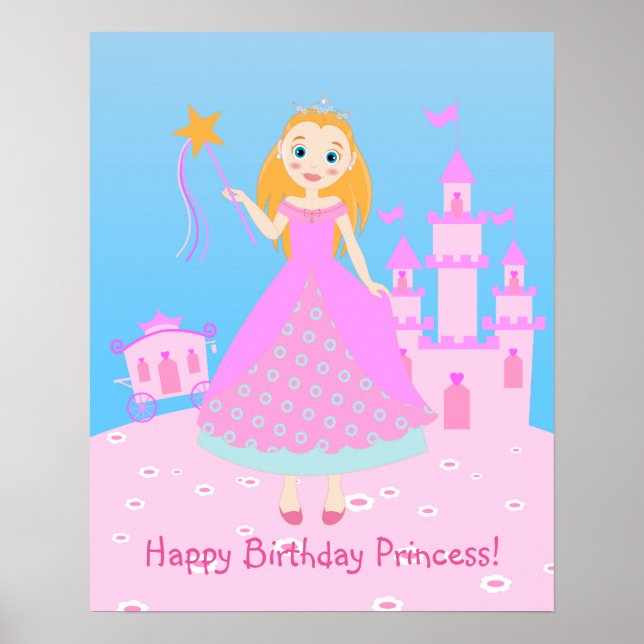 Poster Princesa de Fairytala no Partido de Birthaday Rosa (Frente)