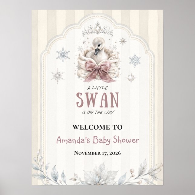 Poster Princesa de Inverno Bem-vindo ao Chá de Bebê Cisne (Frente)
