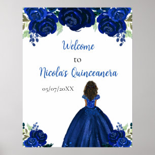 Poster Princesa de Pele Escura Azul Marinho Quinceanera B