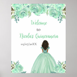Poster Princesa de Pele Escura Mint Quinceanera Bem-Vindo