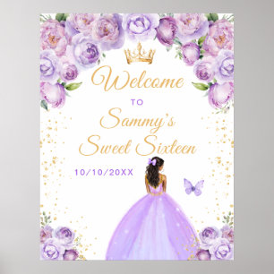 Poster Princesa de Pele Morena Roxa Bem-vinda aos Doze An