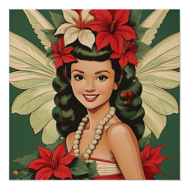 Pôster Princesa do Natal Tropical Retro dos Anos 50 (Frente)